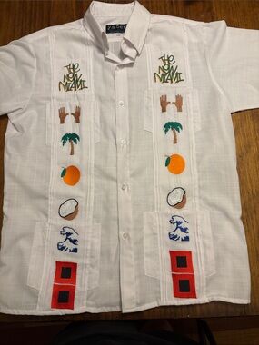 White Embroidered Tropical Button-Down Shirt y.a. Bera New Miami made in Mexico